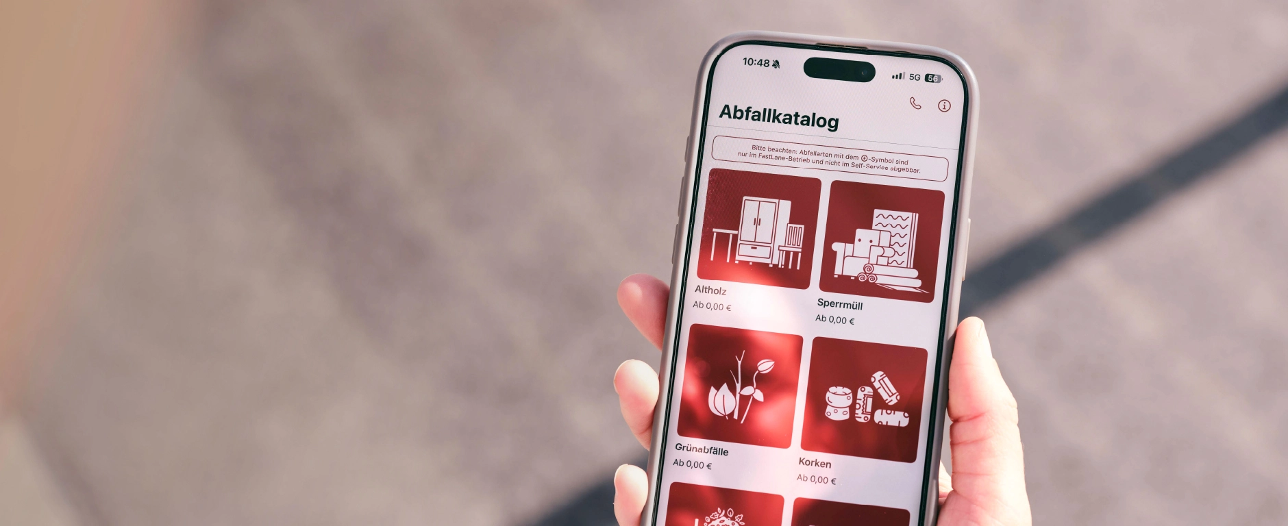 Auszug der App zur Buchung von Terminen zur Sperrmüllabholung bei den Stadtwerken Selm.